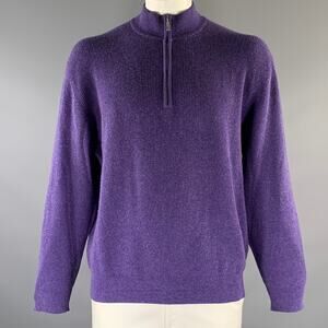 WILKES BASHFORD Size XL Purple Olive Knit Cashmere 1/4 Zip Sweater